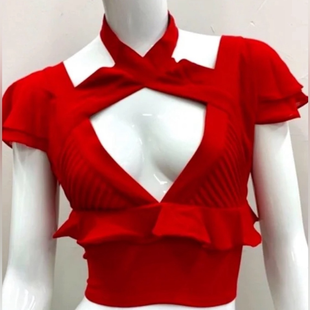 Nasty Gal Plunging Neckline Ruffle Crop Top